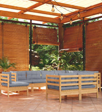 9-tlg. Garten-Lounge-Set mit Grauen Kissen Kiefer Massivholz
