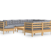 10-tlg. Garten-Lounge-Set mit Grauen Kissen Kiefer Massivholz