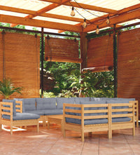 10-tlg. Garten-Lounge-Set mit Grauen Kissen Kiefer Massivholz