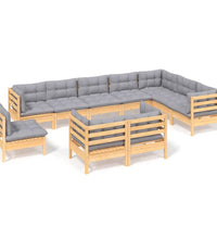 10-tlg. Garten-Lounge-Set mit Grauen Kissen Kiefer Massivholz