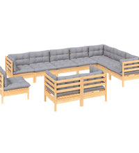 10-tlg. Garten-Lounge-Set mit Grauen Kissen Kiefer Massivholz