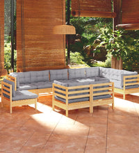 10-tlg. Garten-Lounge-Set mit Grauen Kissen Kiefer Massivholz