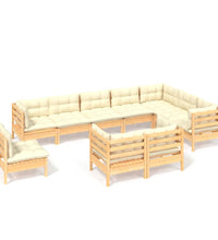 10-tlg. Garten-Lounge-Set mit Creme Kissen Massivholz Kiefer
