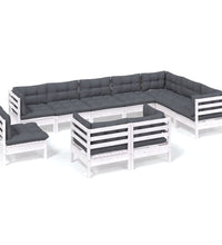10-tlg. Garten-Lounge-Set mit Kissen Weiß Kiefer Massivholz