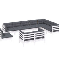 10-tlg. Garten-Lounge-Set mit Kissen Weiß Kiefer Massivholz