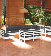10-tlg. Garten-Lounge-Set mit Kissen Weiß Kiefer Massivholz