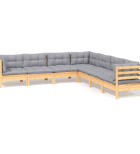 7-tlg. Garten-Lounge-Set mit Grauen Kissen Kiefer Massivholz