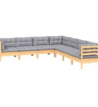 7-tlg. Garten-Lounge-Set mit Grauen Kissen Kiefer Massivholz