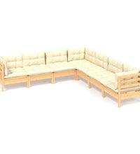 7-tlg. Garten-Lounge-Set mit Creme Kissen Massivholz Kiefer
