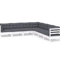 7-tlg. Garten-Lounge-Set mit Kissen Weiß Kiefer Massivholz