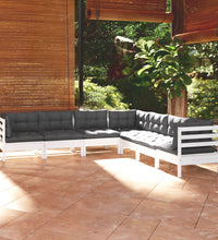 7-tlg. Garten-Lounge-Set mit Kissen Weiß Kiefer Massivholz