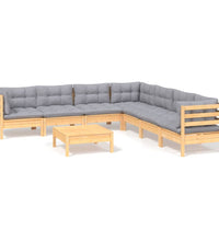 8-tlg. Garten-Lounge-Set mit Grauen Kissen Kiefer Massivholz