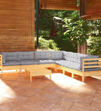8-tlg. Garten-Lounge-Set mit Grauen Kissen Kiefer Massivholz