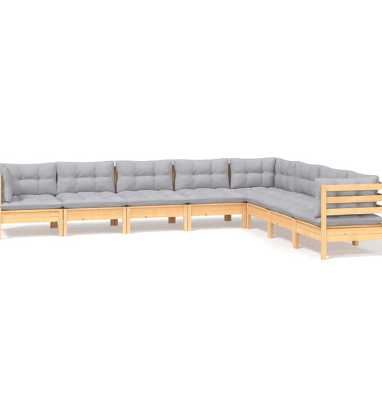 8-tlg. Garten-Lounge-Set mit Grauen Kissen Kiefer Massivholz