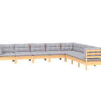 8-tlg. Garten-Lounge-Set mit Grauen Kissen Kiefer Massivholz