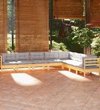 8-tlg. Garten-Lounge-Set mit Grauen Kissen Kiefer Massivholz