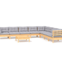 9-tlg. Garten-Lounge-Set mit Grauen Kissen Kiefer Massivholz