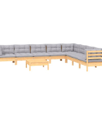 9-tlg. Garten-Lounge-Set mit Grauen Kissen Kiefer Massivholz