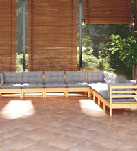 9-tlg. Garten-Lounge-Set mit Grauen Kissen Kiefer Massivholz