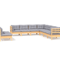9-tlg. Garten-Lounge-Set mit Grauen Kissen Massivholz Kiefer