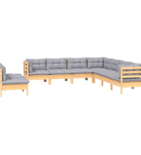 9-tlg. Garten-Lounge-Set mit Grauen Kissen Massivholz Kiefer