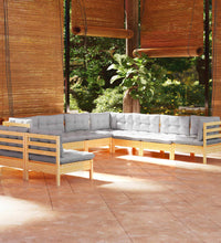 9-tlg. Garten-Lounge-Set mit Grauen Kissen Massivholz Kiefer