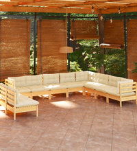 10-tlg. Garten-Lounge-Set mit Creme Kissen Massivholz Kiefer