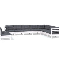 10-tlg. Garten-Lounge-Set mit Kissen Weiß Massivholz Kiefer