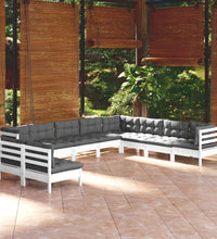 10-tlg. Garten-Lounge-Set mit Kissen Weiß Massivholz Kiefer