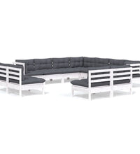 11-tlg. Garten-Lounge-Set mit Kissen Weiß Massivholz Kiefer
