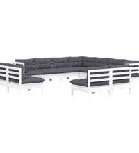 11-tlg. Garten-Lounge-Set mit Kissen Weiß Massivholz Kiefer