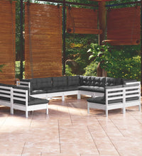 11-tlg. Garten-Lounge-Set mit Kissen Weiß Massivholz Kiefer