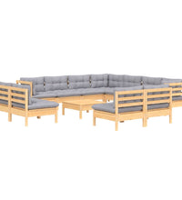 12-tlg. Garten-Lounge-Set mit Grauen Kissen Massivholz Kiefer