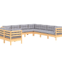 9-tlg. Garten-Lounge-Set mit Grauen Kissen Massivholz Kiefer