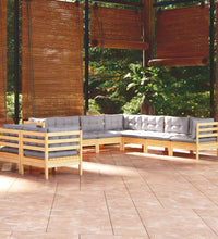 9-tlg. Garten-Lounge-Set mit Grauen Kissen Massivholz Kiefer