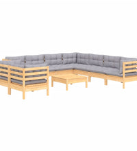 10-tlg. Garten-Lounge-Set mit Grauen Kissen Massivholz Kiefer