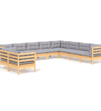 10-tlg. Garten-Lounge-Set mit Grauen Kissen Massivholz Kiefer