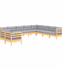 10-tlg. Garten-Lounge-Set mit Grauen Kissen Massivholz Kiefer
