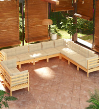 10-tlg. Garten-Lounge-Set mit Creme Kissen Massivholz Kiefer