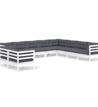 10-tlg. Garten-Lounge-Set mit Kissen Weiß Massivholz Kiefer