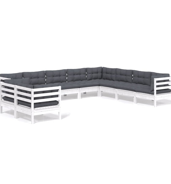 10-tlg. Garten-Lounge-Set mit Kissen Weiß Massivholz Kiefer