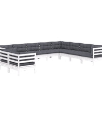 10-tlg. Garten-Lounge-Set mit Kissen Weiß Massivholz Kiefer