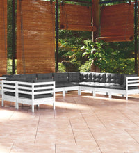 10-tlg. Garten-Lounge-Set mit Kissen Weiß Massivholz Kiefer