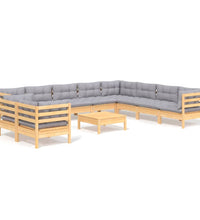 11-tlg. Garten-Lounge-Set mit Grauen Kissen Massivholz Kiefer
