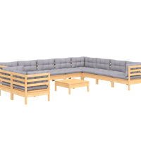 11-tlg. Garten-Lounge-Set mit Grauen Kissen Massivholz Kiefer