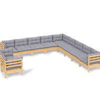 11-tlg. Garten-Lounge-Set mit Grauen Kissen Massivholz Kiefer