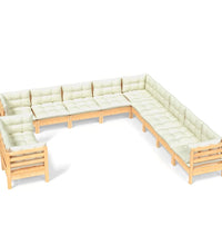 11-tlg. Garten-Lounge-Set mit Creme Kissen Massivholz Kiefer