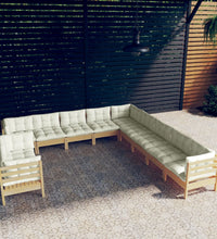 11-tlg. Garten-Lounge-Set mit Creme Kissen Massivholz Kiefer