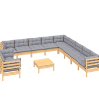 12-tlg. Garten-Lounge-Set mit Grauen Kissen Massivholz Kiefer