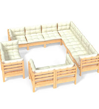 11-tlg. Garten-Lounge-Set mit Creme Kissen Massivholz Kiefer